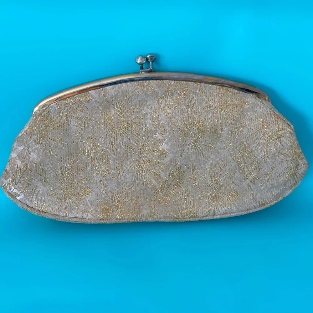 Vintage Avon by kadin metallic gold floral clutch wristlet handbag purse glam